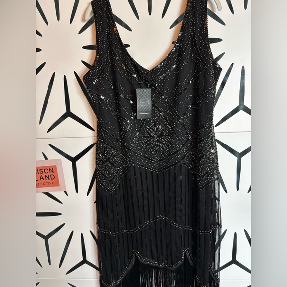 1920s Gatsby Sequin Fringed Flapper Dress + Accessories Set – 3XL – Black – NWT - Picture 5 of 10